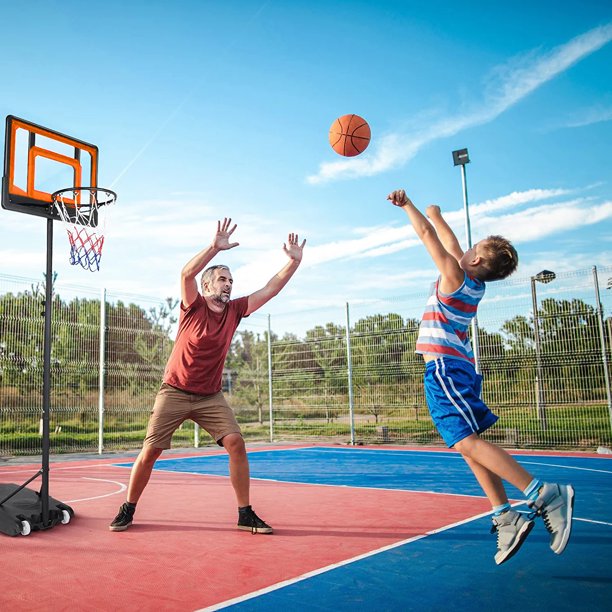 ifanze Basketball Hoop with 5 - 7 FT Adjustable Height for Kids Teenagers Youth and Adults, Portable Basketball Hoop with Stand & Backboard Wheels for Basketball Goals Indoor Outdoor Play
