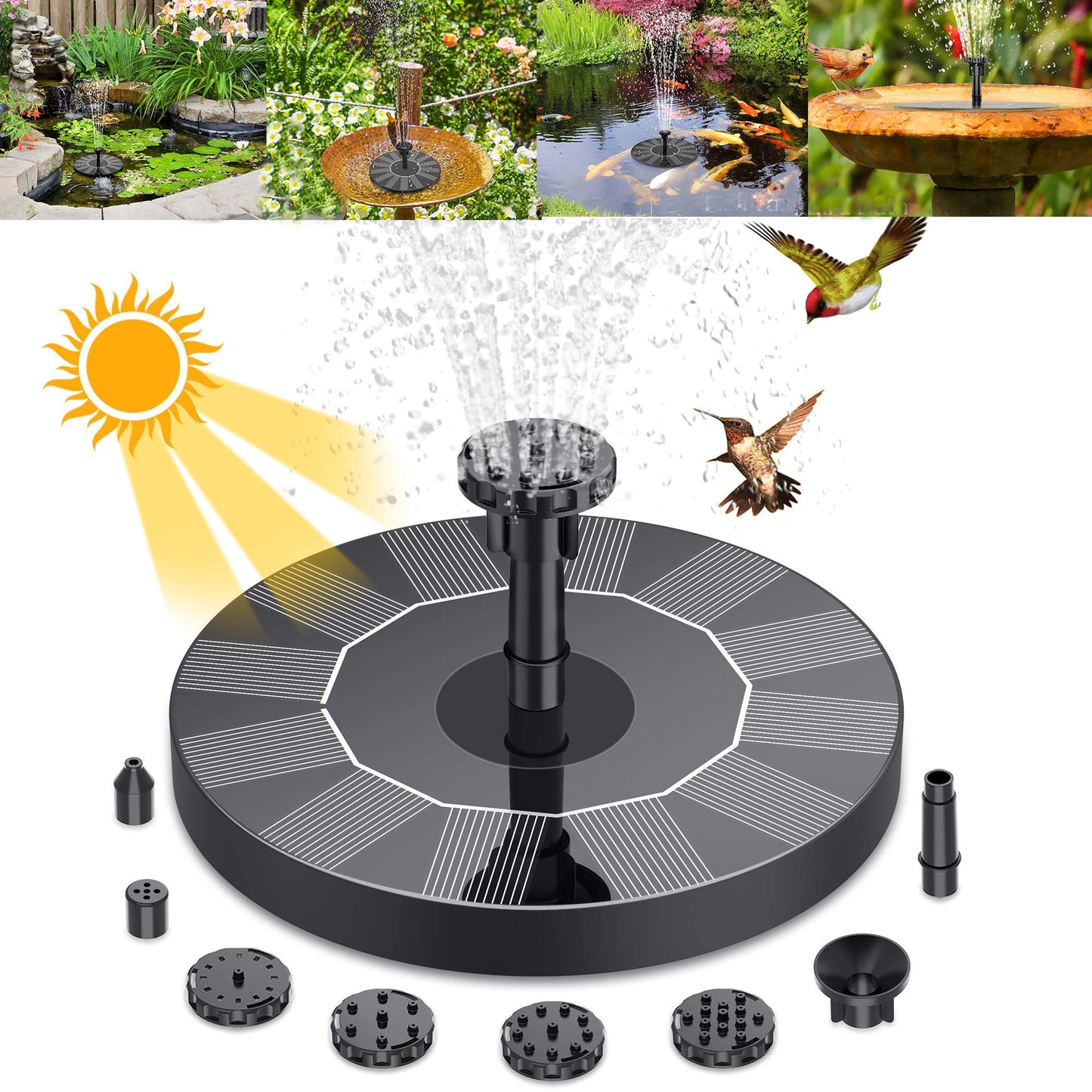 Solar Fountain,Solar Water Fountain Pump 6 Nozzles, Solar Powered Fountain Pump for Bird Bath, Ponds, Garden,Swimming Pool, Fish Tank,Outdoor and Aquarium,Black