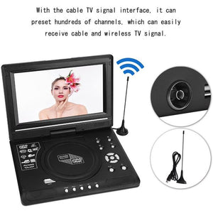 Portable DVD Player, TV DVD Player with 9.5 "Swivel Screen and Rechargeable Lithium Battery, FM Radio Receiver Support, Memory Card Reading, Games, MMC Card Support