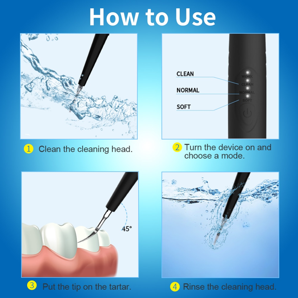 Dental Plaque Remover with Mouth Mirror, Tooth Scraper Polisher with 2 Replacement Heads and 3 Modes,Professional Dental Scaler Cleaning Tool Kit