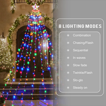 Outdoor Christmas Decoration Lights, 8 Modes & 350 LED Christmas String Lights Waterfall Fairy Tree Lights Indoor Outdoor Holiday Lighting Decorations, Multicolor, Plug-in