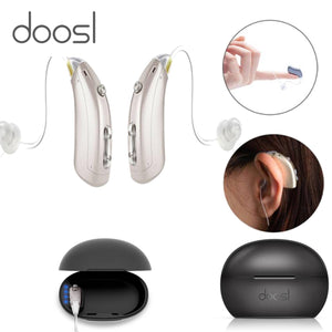 Personal Digital Rechargeable Hearing Aids Amplifier for Adults Seniors, Hearing Assist Magnetic Contact Charging Sound Device with Earbuds Voice Enhancer Noise Cancelling 4 Working Programs 1 Pair