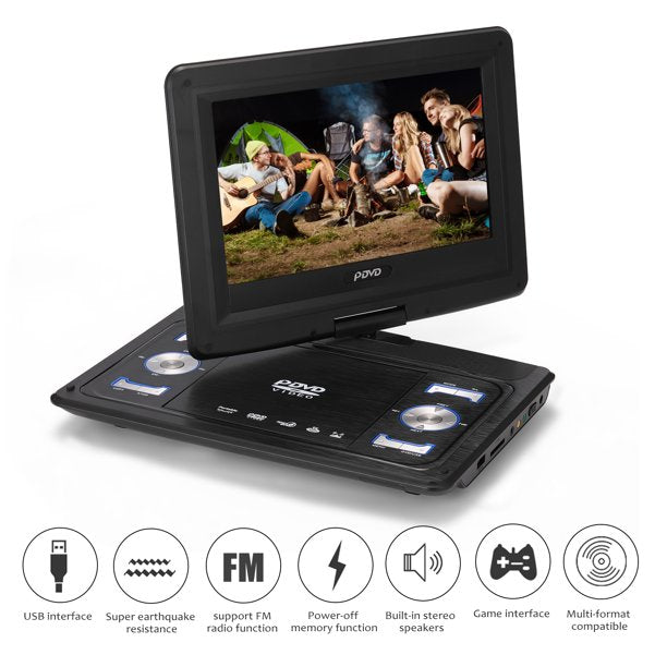 Portable DVD Player with 10.2" HD Swivel Screen for Car Black