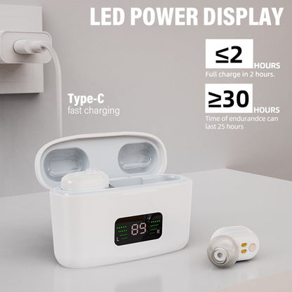 Doosl Personal Sound Amplifiers for Seniors with Noise Reduction, Mini Invisible Aid Digital Personal Sound Amplifier Voice Enhancer Devices with Portable Charging Case for Ears,White,1 Pair