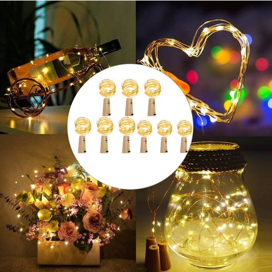eTopeak Wine Bottle Lights with Cork, Christmas Lights 20 LED 9 Pack Fairy Lights Waterproof Battery Operated Cork String Lights for Jar Party Wedding Christmas Festival Bar Decoration, Warm White