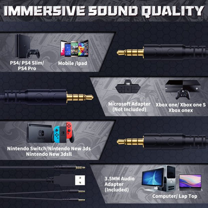 ONIKUMA K19 Gaming Headset, Stereo Bass Surround Headset LED RGB 3.5mm Headphone For PS4 Xbox One Nintendo Switch PC PS3 Mac, Noise Cancelling Mic LED Light, Designed Technically for Gamer