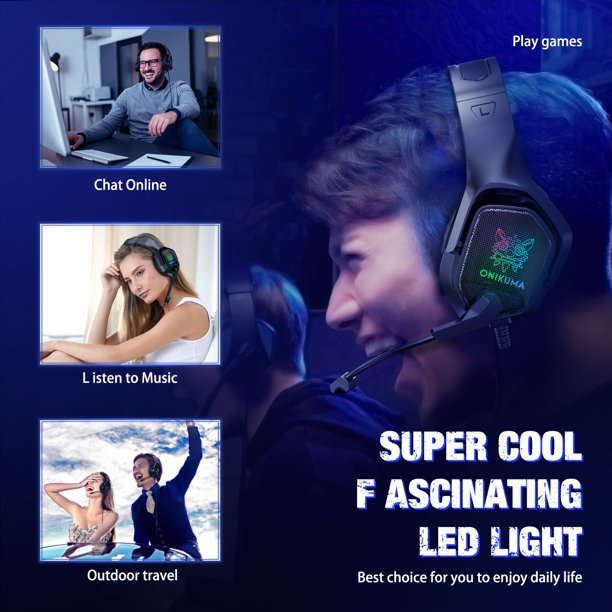 ONIKUMA Gaming Headset for PC, 7.1 Surround Stereo Sound RGB Over-ear Gaming Headphones with Noise Cancelling Mic for PS4 PS5 Xbox One Laptop Mac Nintendo NES Games