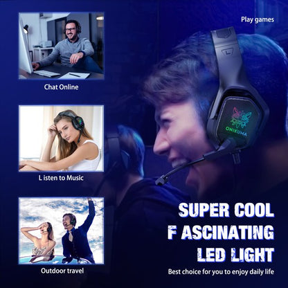ONIKUMA Gaming Headset for PC, 7.1 Surround Stereo Sound RGB Over-ear Gaming Headphones with Noise Cancelling Mic for PS4 PS5 Xbox One Laptop Mac Nintendo NES Games