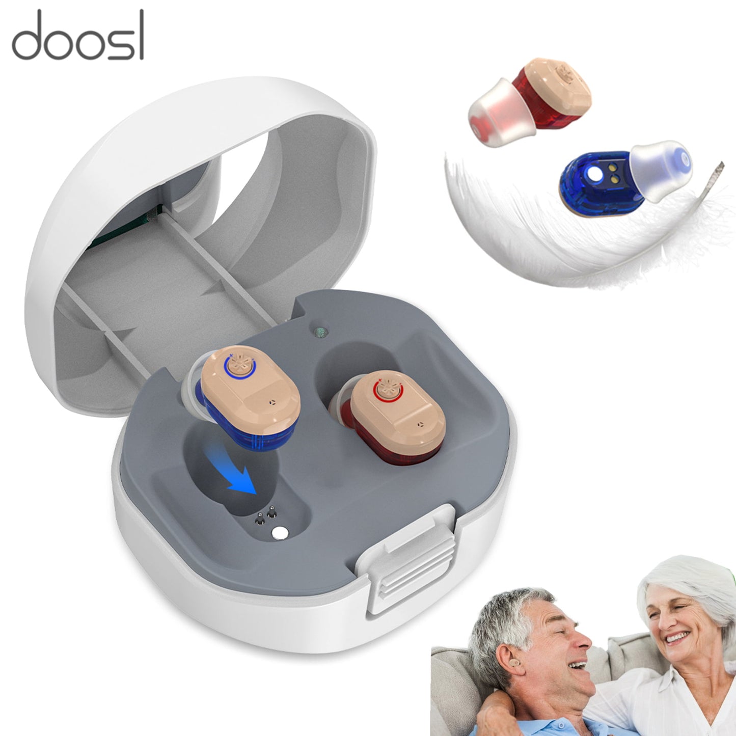 Doosl Personal Sound Amplifier for Ears, Noise Reduction, Rechargeable Aid Digital Sound Amplifiers with Portable Charging Case, in-ear Amplifier Devices to Assist Hearing of Seniors and Adults