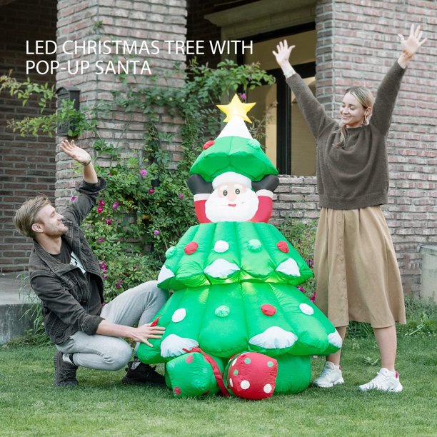 6ft Inflatable Christmas Tree, Christmas Inflatables Tree with Pop up Santa and 2 Gift Boxes LED Lights Star Treetop for Indoor Outdoor Yard Garden Christmas Decorations