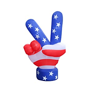 iFanze 5ft Tall Patriotic Independence Day Inflatables, 4th of July Decorations Victory Gesture with LED Lights, for Indoor Outdoor Lawn Yard Garden Decor, USA Peace Hand
