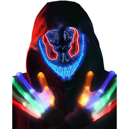 Melliful Halloween Led Mask Gloves Set for Women Men Kids, Halloween LED Glow Venom Mask EL Wire Light Up for Festival Cosplay Costume Parties