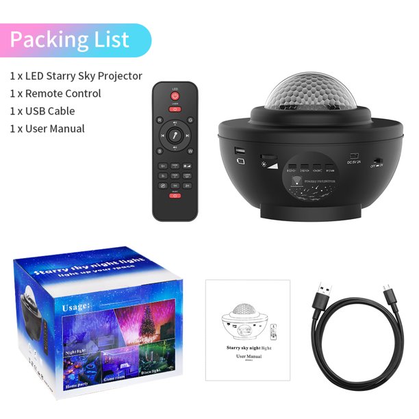 Star Projector, Night Light Projector, Built-in Music Bluetooth Speaker, USB Rechargeable, 10 Lighting Modes for Kids Baby Party Bedroom Home Decor