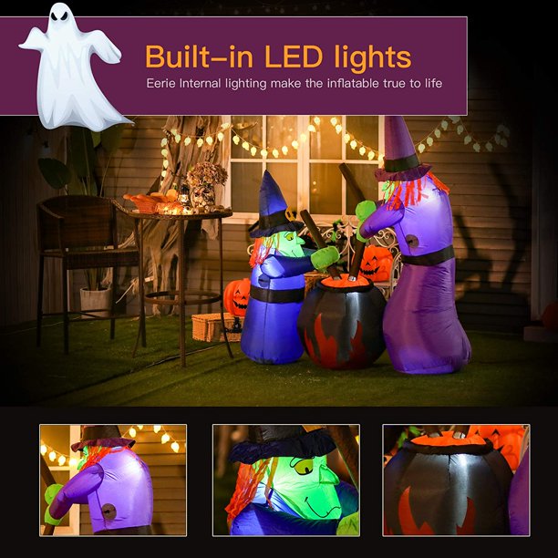 10 FT Halloween Inflatables Witches with Cauldron, Melliful Halloween Blow up Yard Decorations Build-in LEDs Inflatable Outdoor Holiday Party Lawn Garden Decor