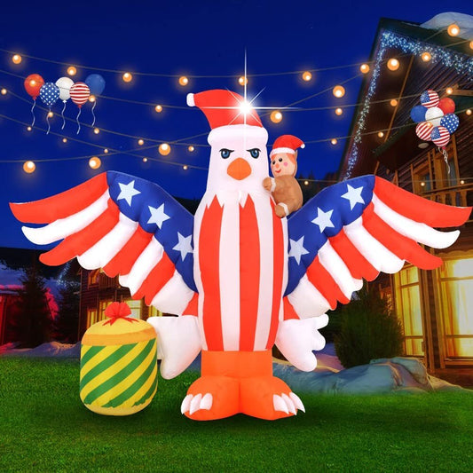 7FT Tall Patriotic Independence Day 4th of July Inflatable American Bald Eagle Lighted Blow up Party Decoration for Outdoor Indoor Home Celebration Garden Yard Photo Prop