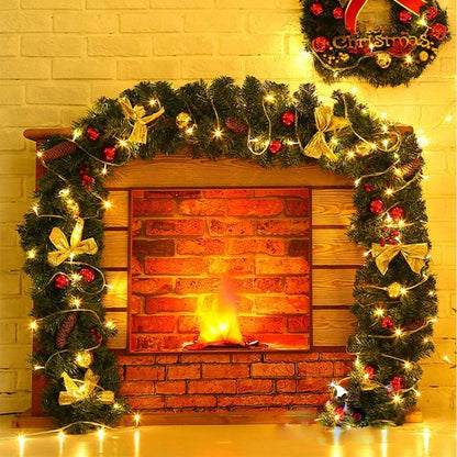 Vinmall 9-Foot Christmas Light Garland, Battery-Powered Christmas Garland, Pre-Lit Garland And Christmas Ball Decoration, Suitable For Indoor Home Winter Holiday New Year Christmas Decoration, J4