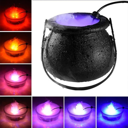 Halloween Witch Cauldron Mist Maker 12 LED Color Changing Fogger Mist Maker Mini Candy Cauldron Decor (Black)