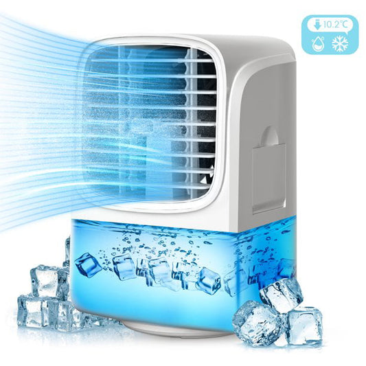 Personal Air Conditioner Fan, Rechargeable Mini AC Fan with Humidifier Mode, Portable Desk Fan for Home, Office, Room, White