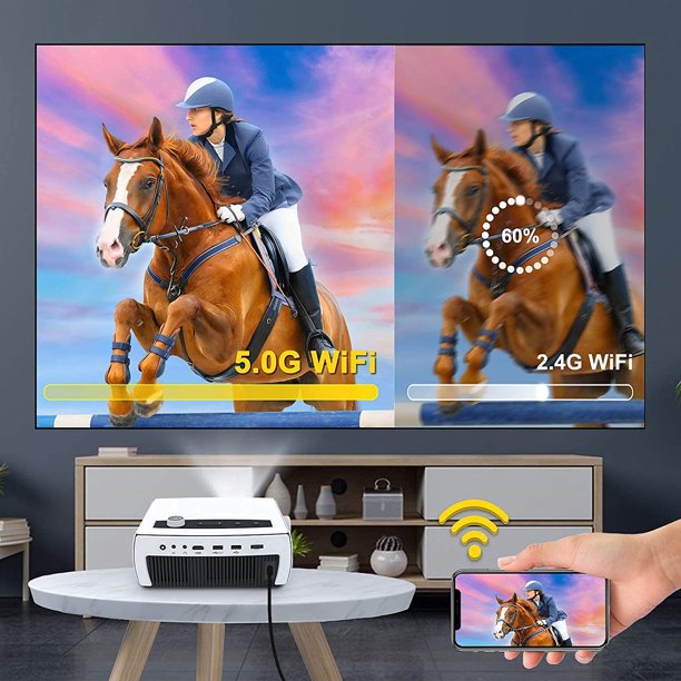 Doosl Projector with 120 Inch Projector Screen, 5G WiFi Projector, Full HD Native 1080P Projector, Compatible with 4K Smartphone TV Stick HDMI VGA USB TF AV, for Home Cinema Outdoor Indoor Movie