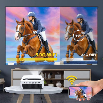Doosl Projector with 120 Inch Projector Screen, 5G WiFi Projector, Full HD Native 1080P Projector, Compatible with 4K Smartphone TV Stick HDMI VGA USB TF AV, for Home Cinema Outdoor Indoor Movie