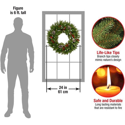 24 Inch Christmas Wreath, Outdoor Lighted Christmas Wreath for Front Door, Xmas Wreath for Holiday Christmas Party Decorations
