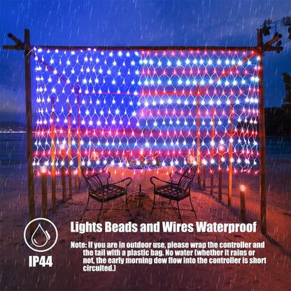 Twinkle Star American Flag Patriotic Lights, Outdoor Lighted USA Flag Light String Waterproof Hanging Ornaments for Independence Day, July 4th, National Day, Memorial Day