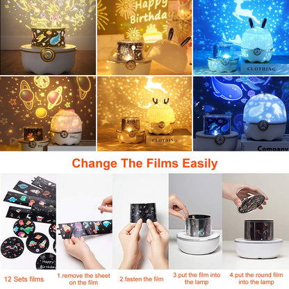 Star Projector Night Light for Kids, LED Galaxy Projector Lamp with 12 Sets Films Projector, Projector Light for Baby Bedroom, 360° Rotating