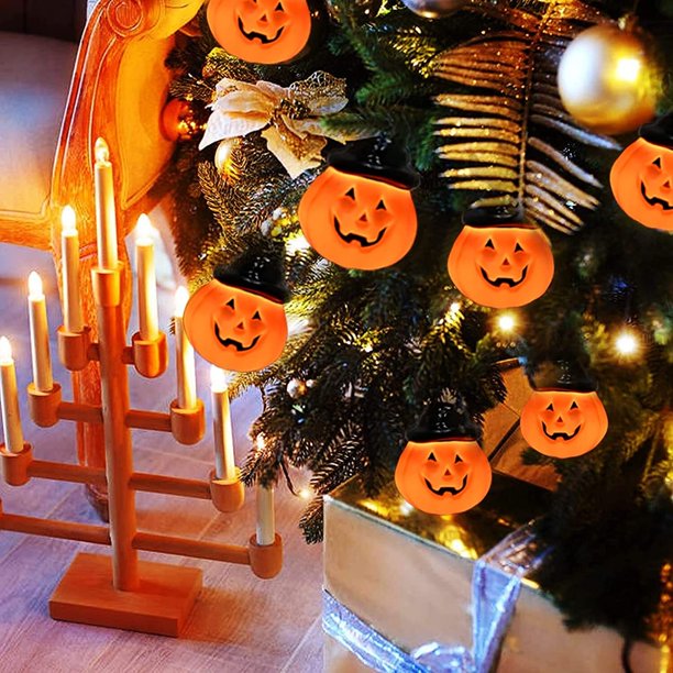 Halloween Pumpkin String Lights, 9.85Ft Pumpkin Orange String Lights with 20 Jack-O-Lantern Lights, Halloween Lanterns String Lights for Indoor Outdoor Party Garden Bedroom Camper Decor