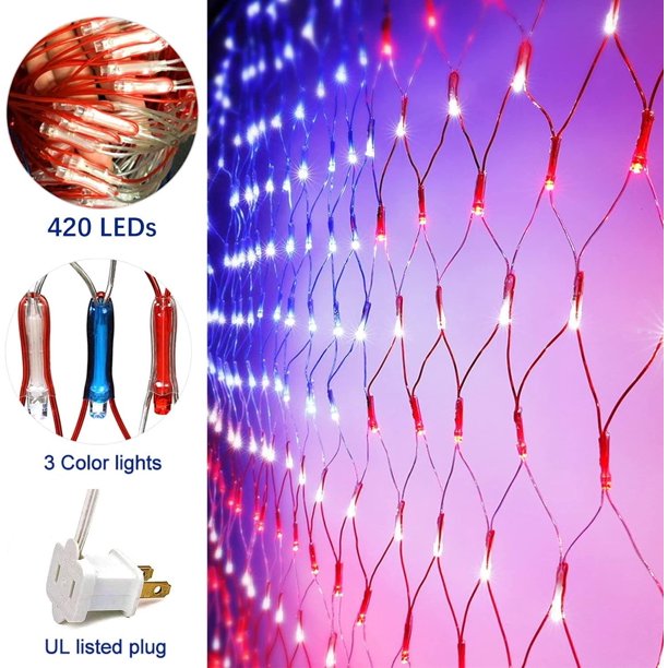 6.5ft*3.28ft LED Flag Net Lights American, Waterproof USA String Lights for Outdoor Indoor Decoration Garden Festival Party