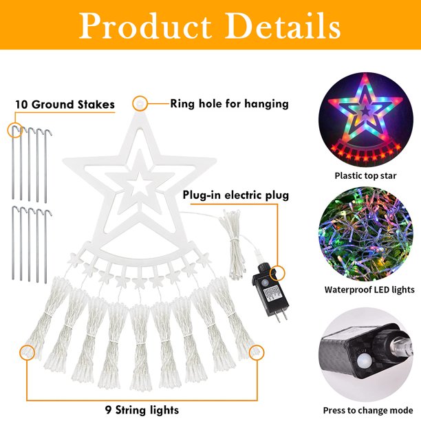 Outdoor Christmas Decoration Lights, 8 Modes & 350 LED Christmas String Lights Waterfall Fairy Tree Lights Indoor Outdoor Holiday Lighting Decorations, Multicolor, Plug-in