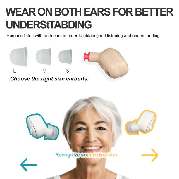 Hearing Amplifiers for Ear Rechargeable, Doosl Mini Invisible Personal Sound Amplifier with Noise Cancelling, Portable Charging Box, 1 Pair