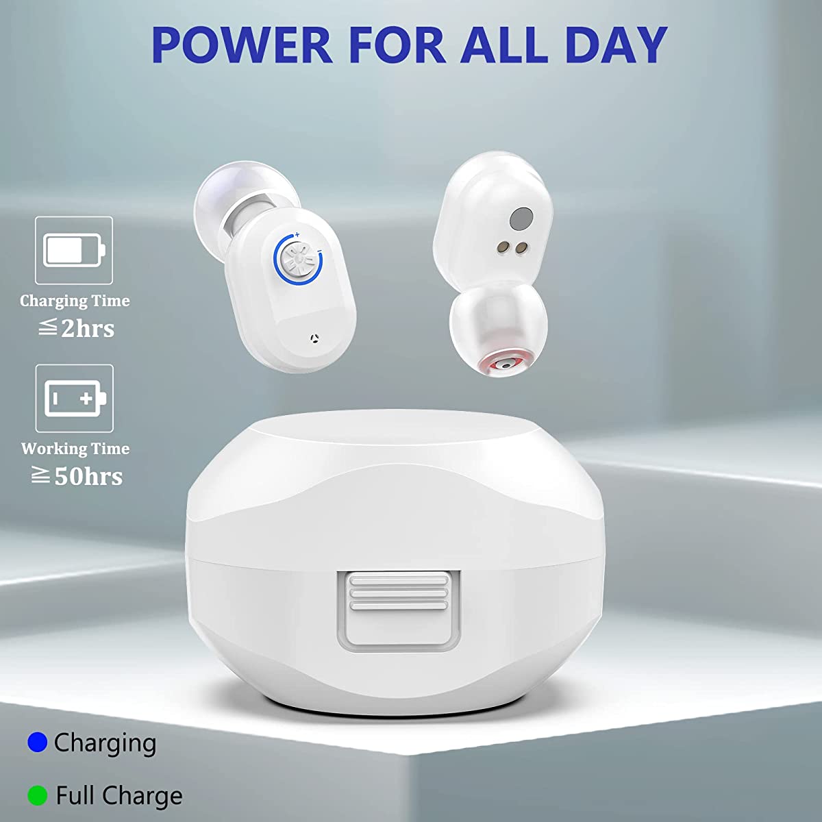 Rechargeable Personal Sound Amplifiers for Ears, Voice Enhancer Audio Sound Amplifier for Seniors with Portable Charging Case, White