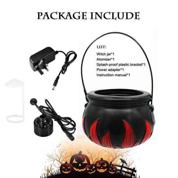 Halloween Witch Pot with Mist Maker,Witch Jar Atomizer Lamp Punch Bowl with 12 LED Light Color Change Fogger Mini Candy Cauldron Decor