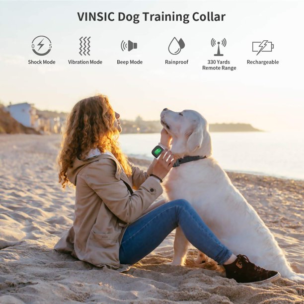 Vinsic Dog Training Collar,Waterproof Dog Shock Collar,1000 ft Remote Range Anti Barking Training Collar for Dog,USB Rechargeable Dog Bark Collar for Small Medium Large Dogs With LCD Display,White