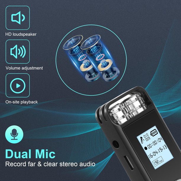Digital Voice Recorder, Audio Recorder with Playback, Dictaphone with USB Rechargeable, MP3, Voice Activated Recorder for Meetings Lectures Interviews Classes