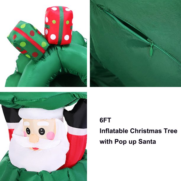 6ft Inflatable Christmas Tree, Christmas Inflatables Tree with Pop up Santa and 2 Gift Boxes LED Lights Star Treetop for Indoor Outdoor Yard Garden Christmas Decorations