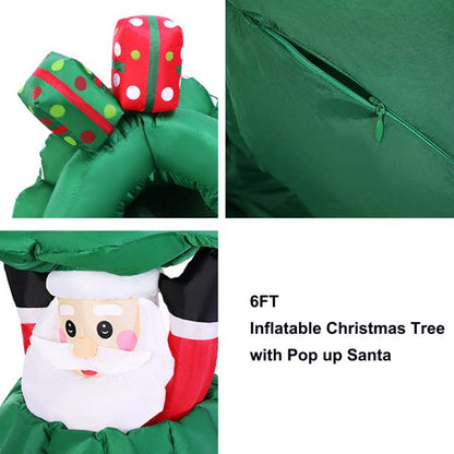 6ft Inflatable Christmas Tree, Christmas Inflatables Tree with Pop up Santa and 2 Gift Boxes LED Lights Star Treetop for Indoor Outdoor Yard Garden Christmas Decorations