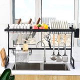 iFanze Dish Rack over Sink, 85cm Wide Dish Drying Rack Over Sink Rack Drainer Shelf Kitchen Cutlery Holder Stainless Steel-Black