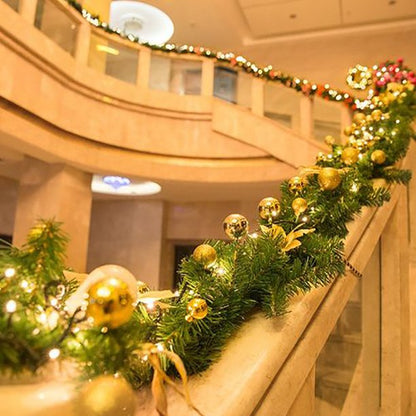 9 ft Pre-Lit Christmas Garland with Gold Flowers, Xmas Garland with Color Lights, Snowy Bristle Pine Artificial Christmas Decoration Indoor Home Fireplace Front Door (Battery Not Include)