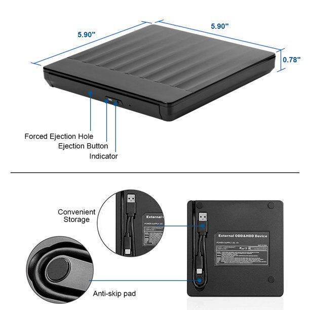 USB 3.0 External DVD Drive, Doosl Slim Portable CD Burner Drive High Speed Data Transfer for Notebook, Desktoop