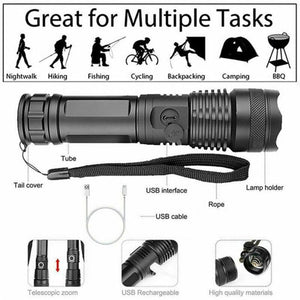 LED Flashlight, 15000 Lumens Rechargeable Waterproof Flashlight with 5 Modes for Hiking, Home,Outdoor Sport,Emergencies(Battery Included)