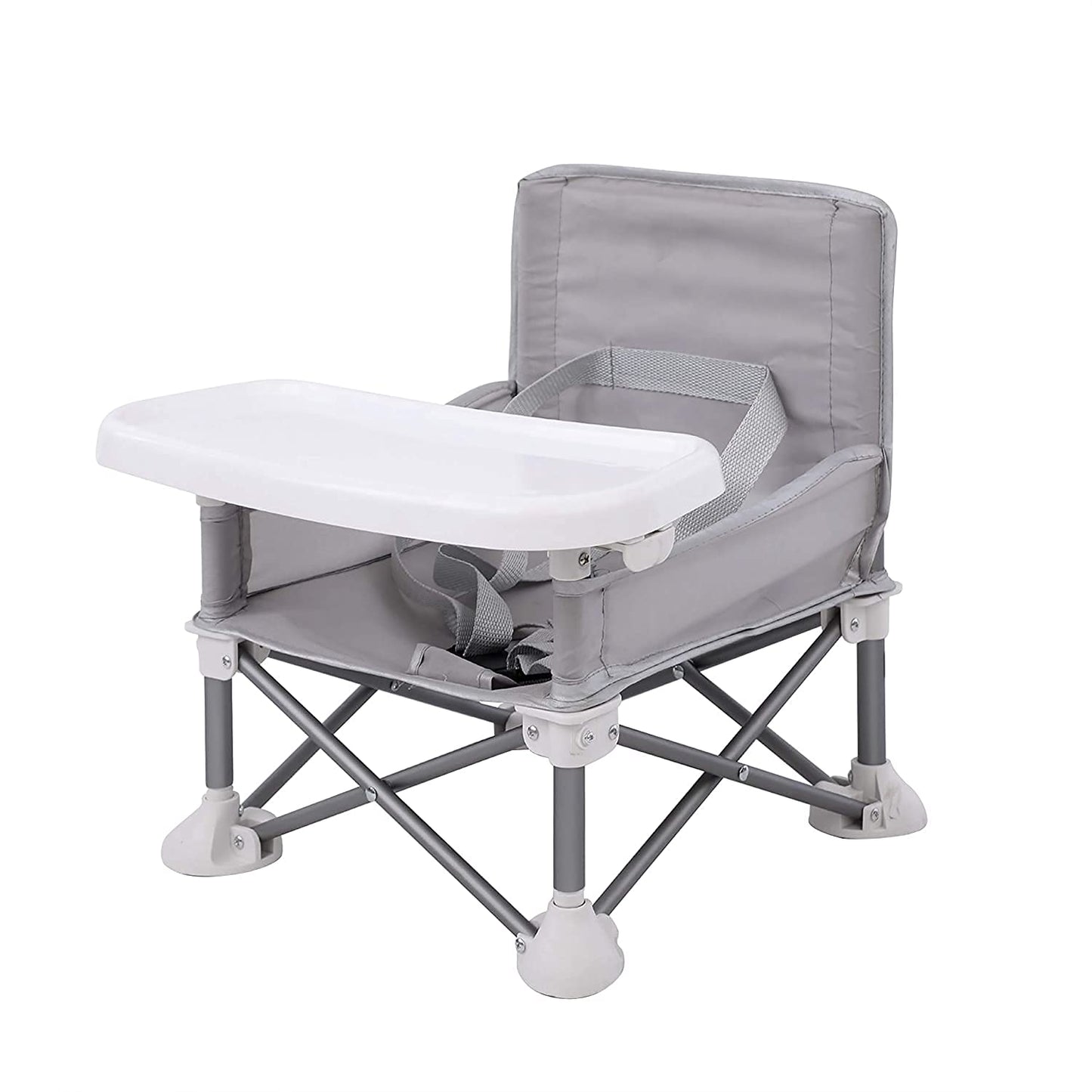 Booster Chair for Toddlers Eating, Travel Booster Seat with Tray for Baby, Folding Portable Baby Booster Seat for Indoor/Outdoor Use, Gray