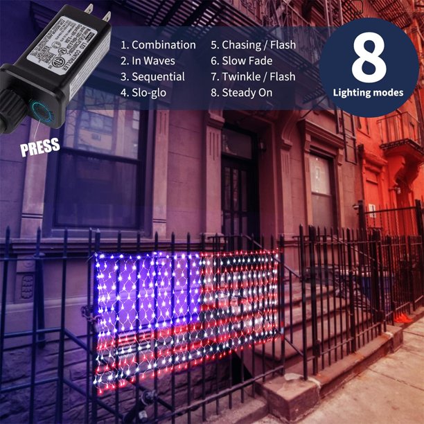 Twinkle Star American Flag Patriotic Lights, Outdoor Lighted USA Flag Light String Waterproof Hanging Ornaments for Independence Day, July 4th, National Day, Memorial Day
