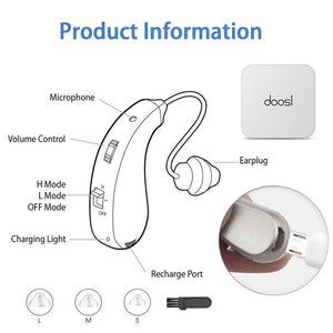 Doosl Hearing Aids for Seniors, Rechargable Hearing Aids for Ears with 4 Earplugs Noise Reduction Volume Control for Adults Mild, Moderate Hearing Loss