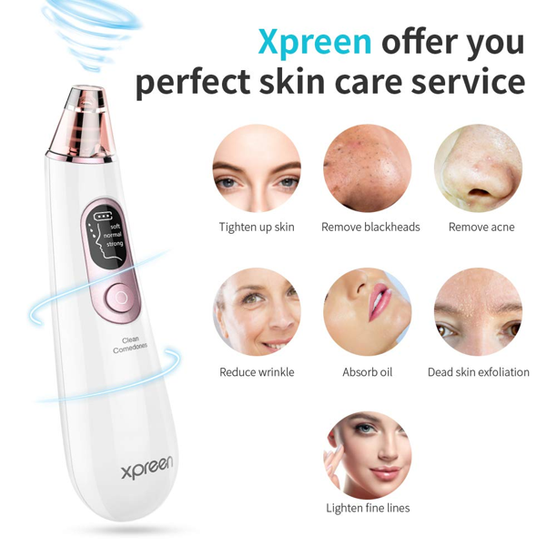 Xpreen Blackhead Remover Vacuum, Xpreen Pore Vacuum with Blue Light, Pore Cleaner Vacuum USB Rechargeable, Pore Vacuum Blackhead Remover with LED Screen for Women Men Face Nose (White)