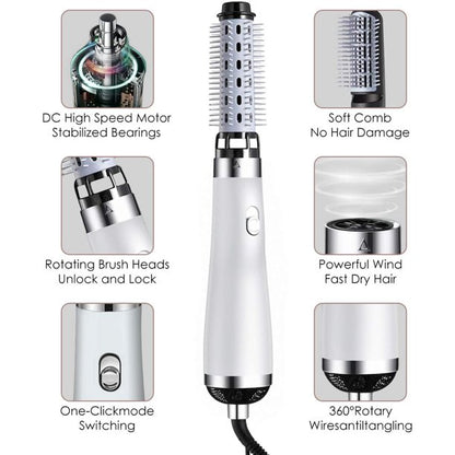 Hair Dryer Brush, Blow Dryer Brush, Hair Dryer and Volumizer Set with Interchangeable Brush Head for Rotating Straightening, Curling, Salon Negative Ion Ceramic Hot Air Brush Comb
