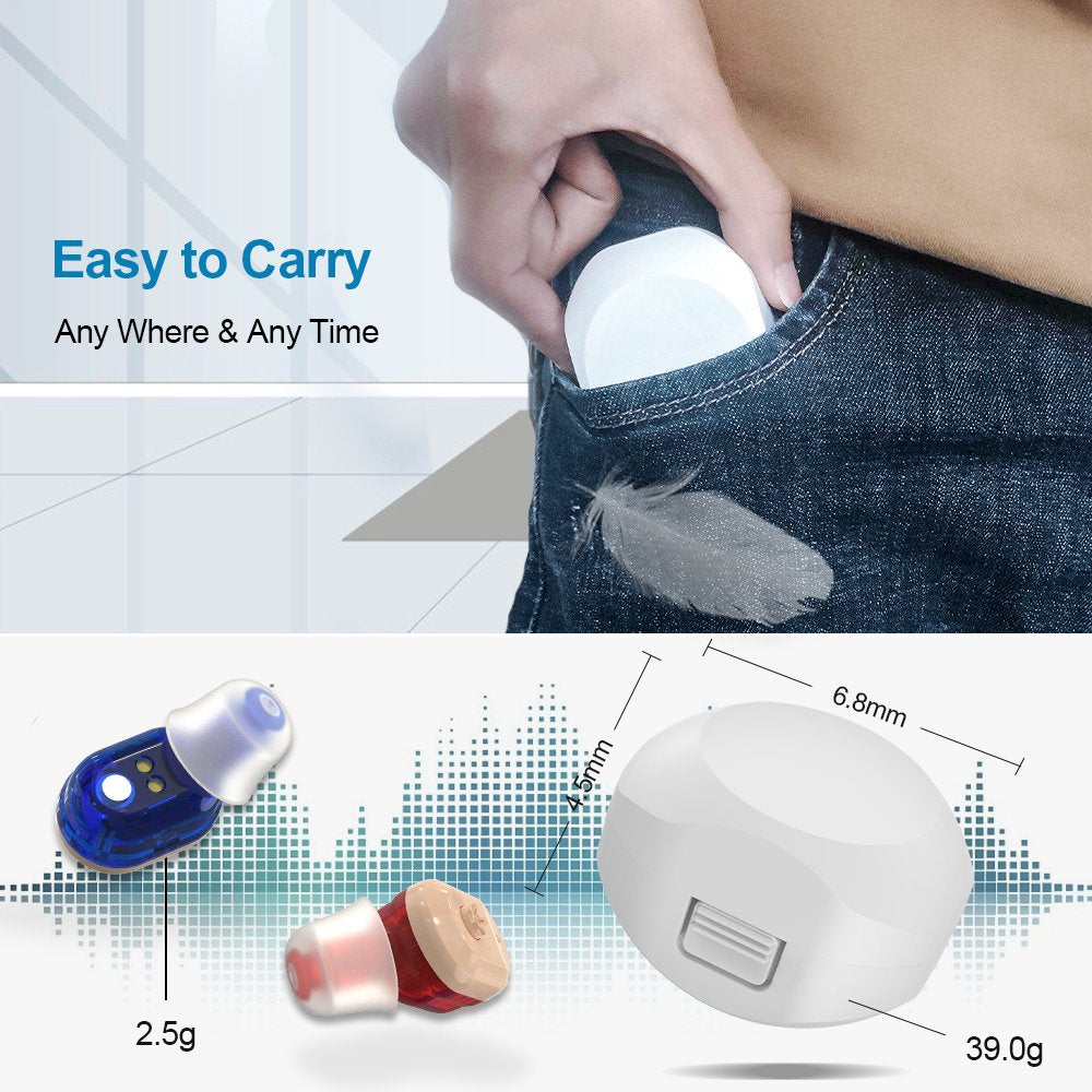 Hearing Aids with Portable Charging Case, Enhanced Hearing Amplifier for Both Ears, Noise Reduction, Rechargeable, in-Ear Hearing Devices for Seniors and Adults