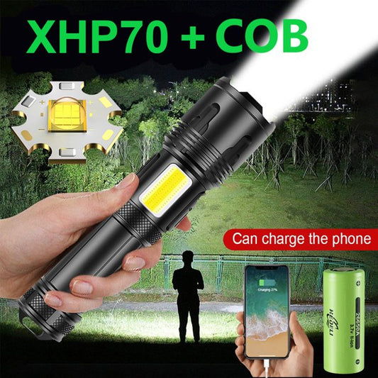 90000 Lumens Powerful Flashlight, Laighter USB Rechargeable Waterproof XHP50 Searchlight Super Bright 5 Modes LED Flashlight Zoom Bar Torch for emergencies Hiking Hunting Camping