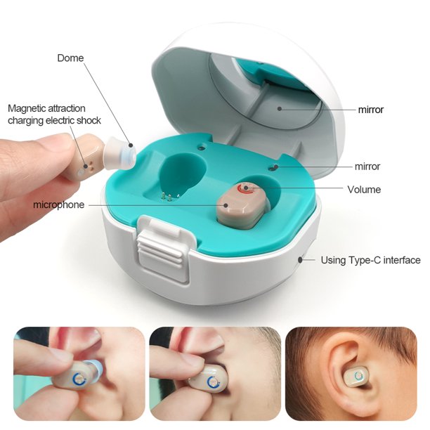 Hearing Amplifiers for Ear Rechargeable, Doosl Mini Invisible Personal Sound Amplifier with Noise Cancelling, Portable Charging Box, 1 Pair