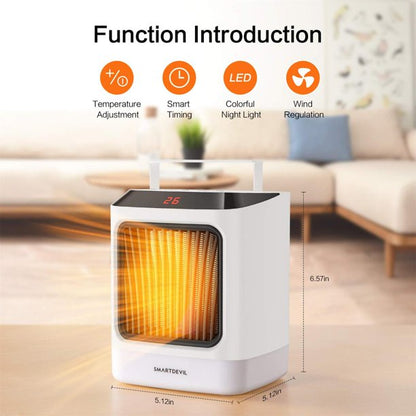 Space Heater,800W Mini Portable Electric Heater, Desktop Heater with Timing Function, 2 Heating Setting, LED Lights for Office, Bedroom, Kitchen,White